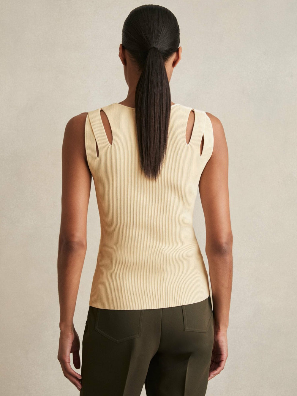 Cut-Out Rib-Knit Vest Cream | Womens