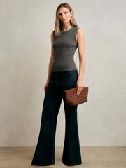 Wool-Blend Necklace-Trim Knitted Vest Charcoal Grey | Womens