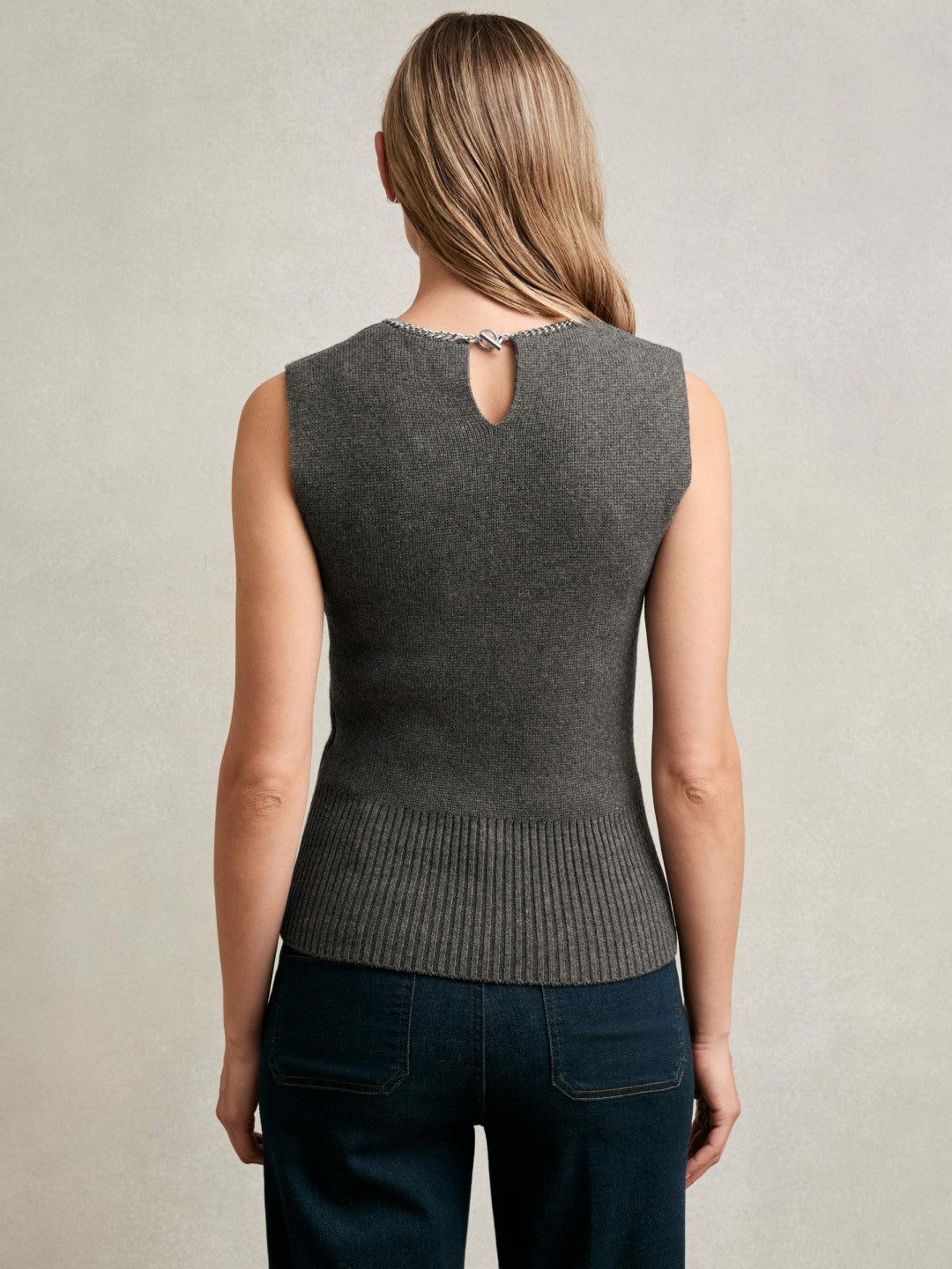 Wool-Blend Necklace-Trim Knitted Vest Charcoal Grey | Womens
