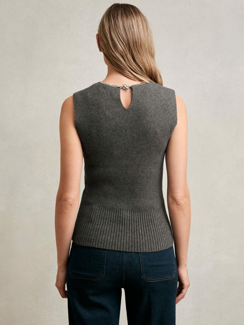 Wool-Blend Necklace-Trim Knitted Vest Charcoal Grey | Womens