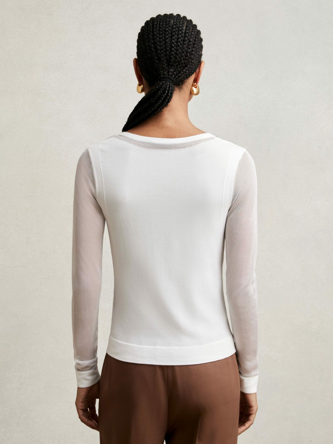 Sheer-Detail V-Neck Top White | Womens
