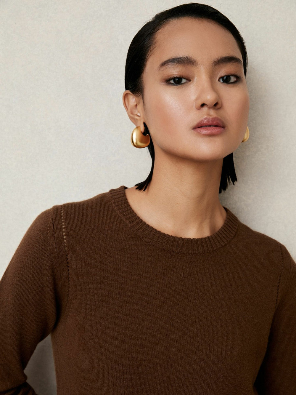 Wool-Blend Open-Stitch Jumper with Cashmere Toffee Brown | Womens