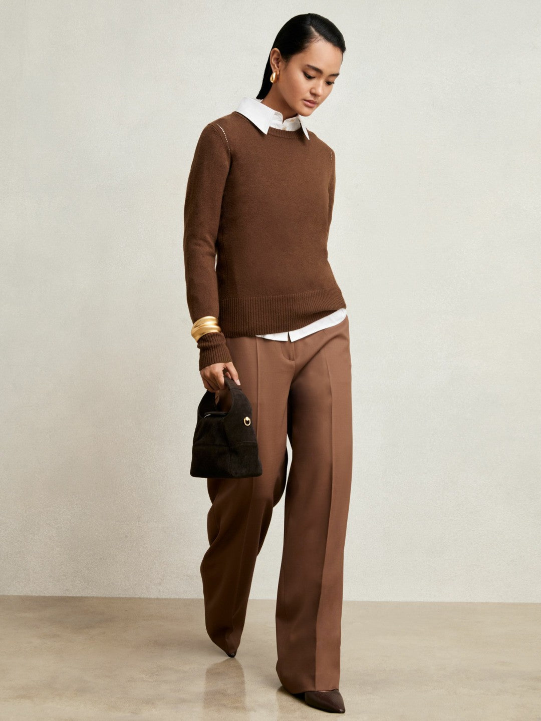 Wool-Blend Open-Stitch Jumper with Cashmere Toffee Brown | Womens