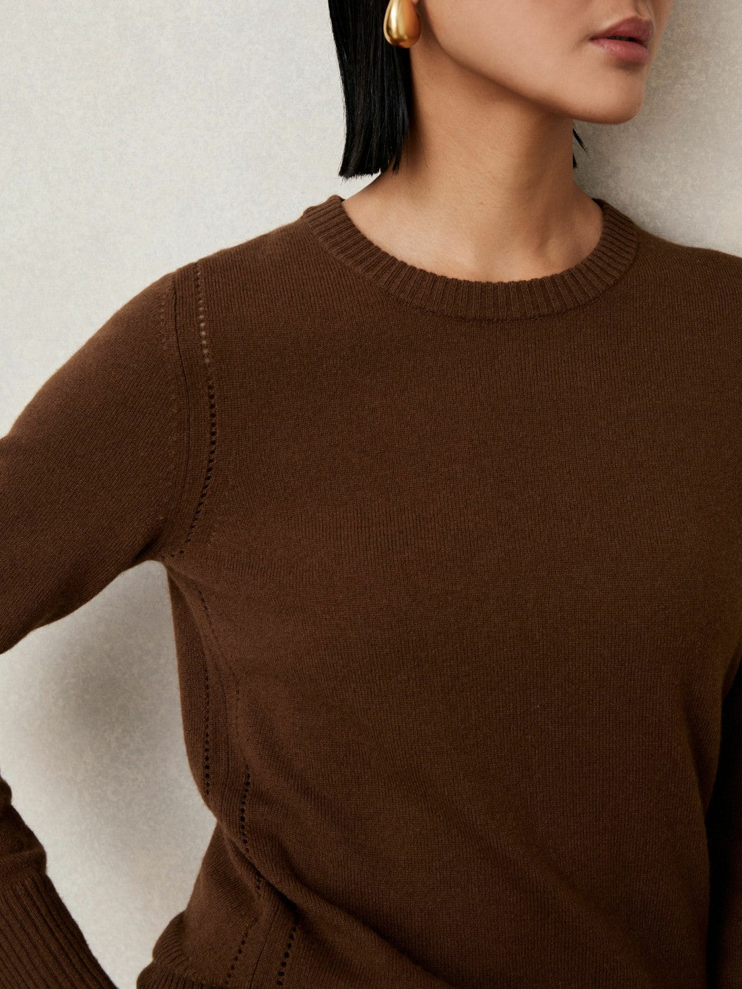 Wool-Blend Open-Stitch Jumper with Cashmere Toffee Brown | Womens