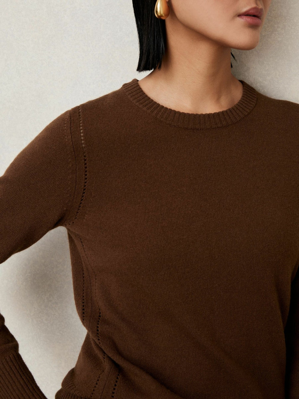 Wool-Blend Open-Stitch Jumper with Cashmere Toffee Brown | Womens