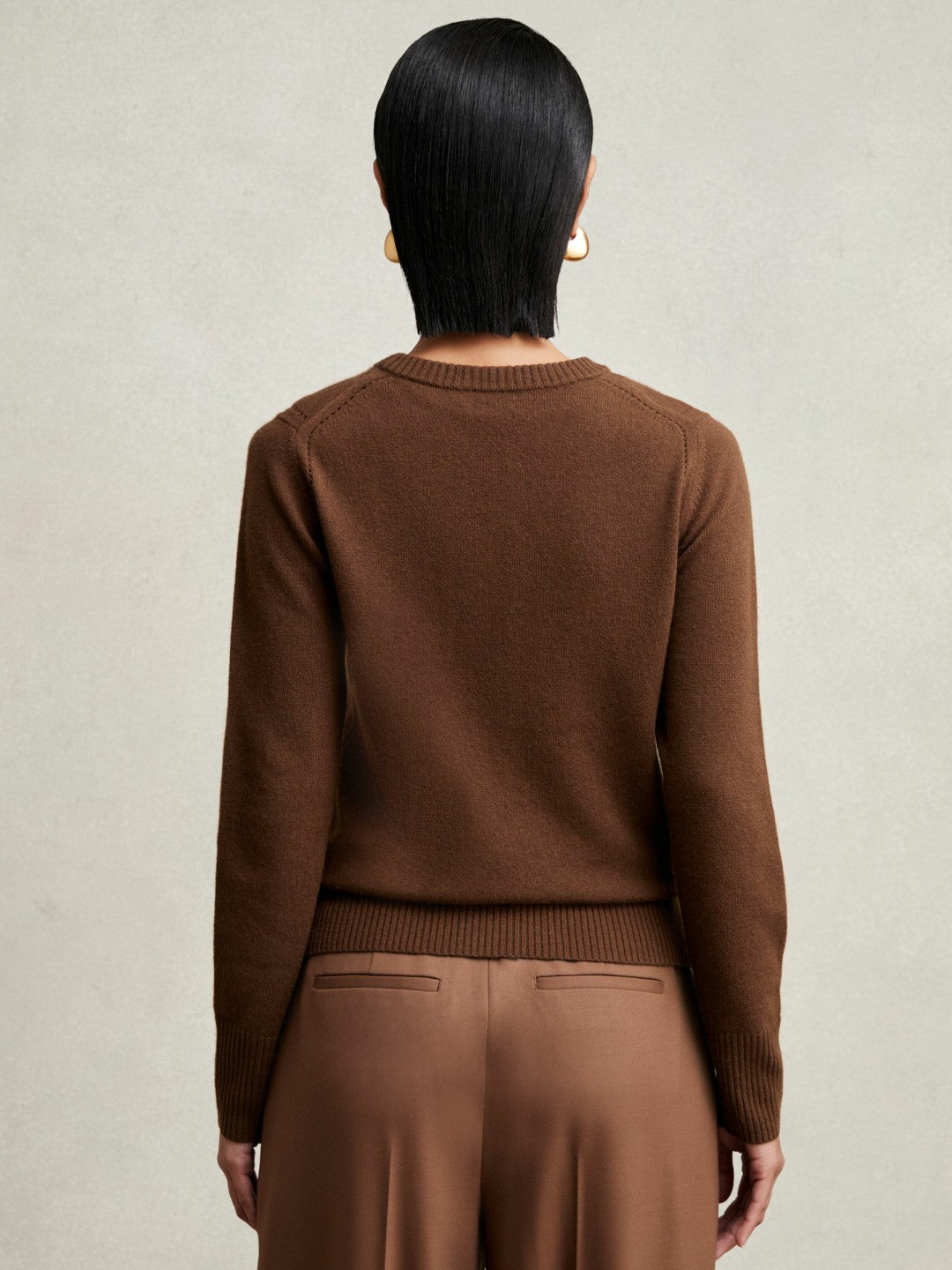 Wool-Blend Open-Stitch Jumper with Cashmere Toffee Brown | Womens
