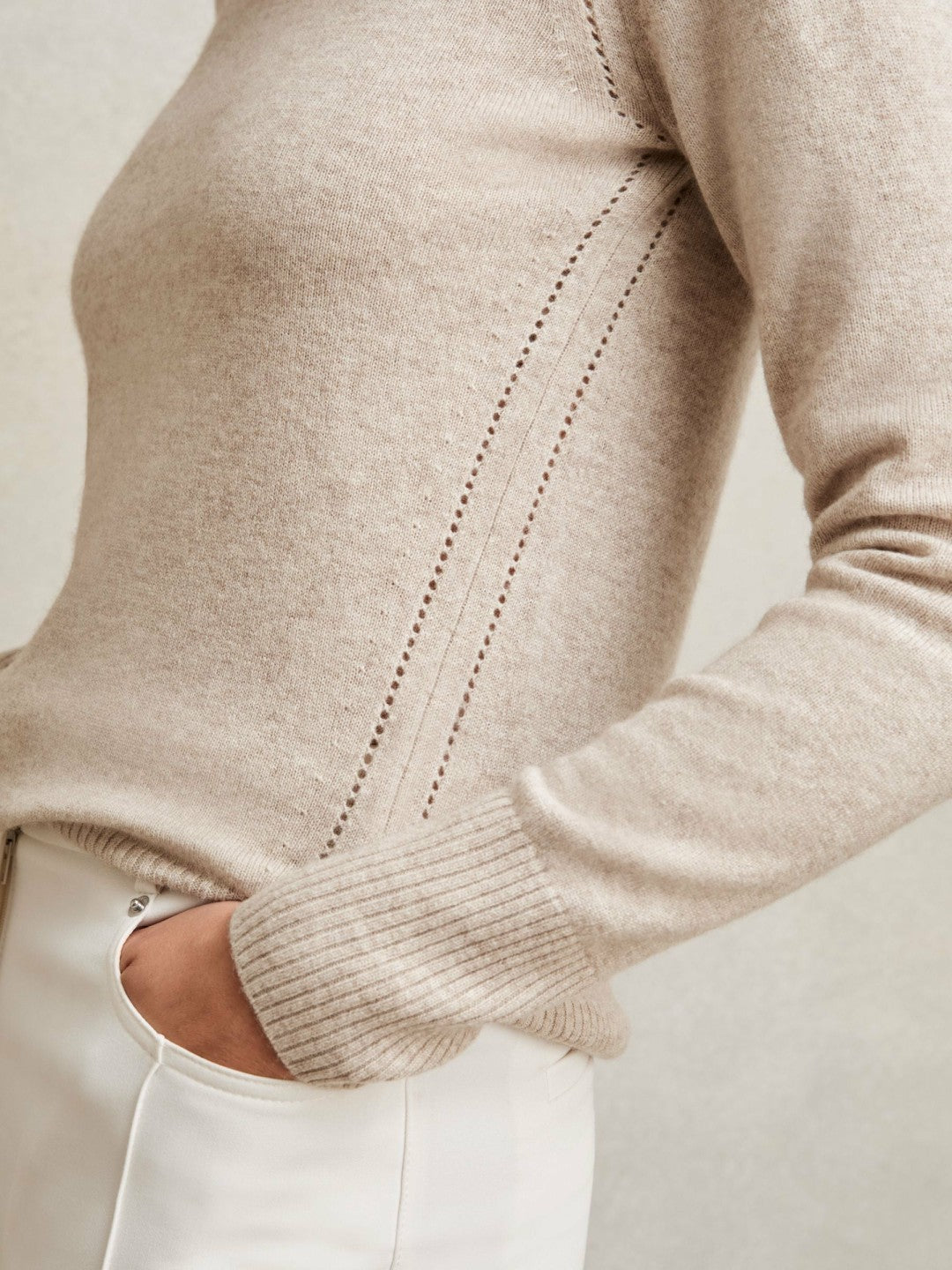 Wool-Blend Open-Stitch Jumper with Cashmere Oatmeal Neutral | Womens
