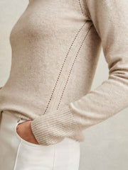 Wool-Blend Open-Stitch Jumper with Cashmere Oatmeal Neutral | Womens