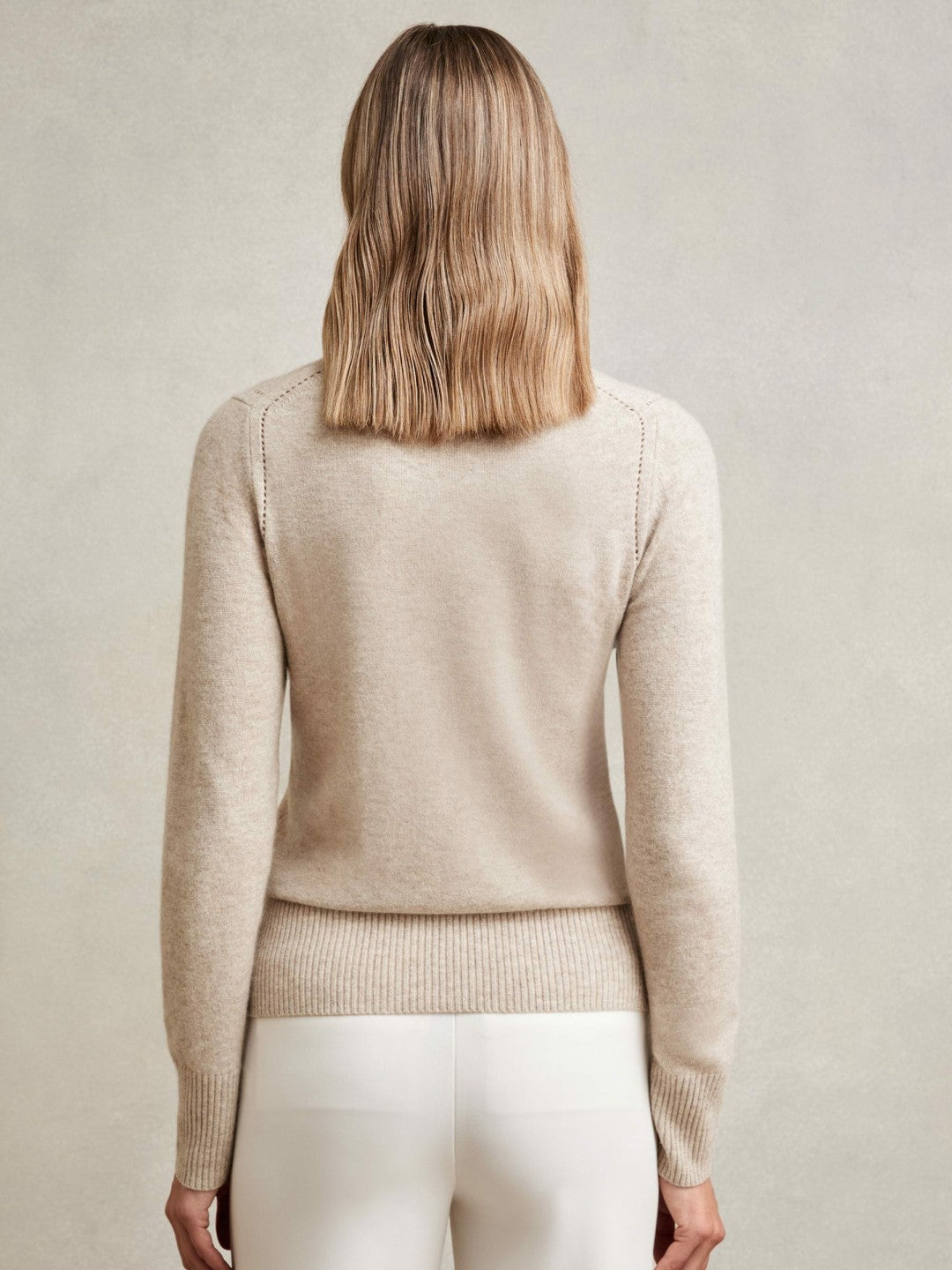 Wool-Blend Open-Stitch Jumper with Cashmere Oatmeal Neutral | Womens