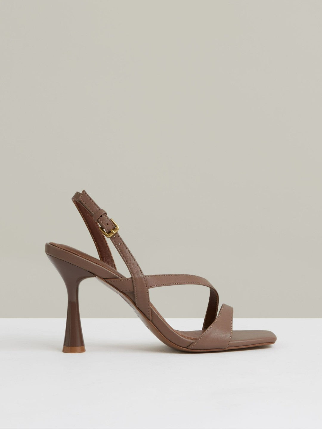 Leather Cross-Strap Heeled Sandals Neutral | Womens