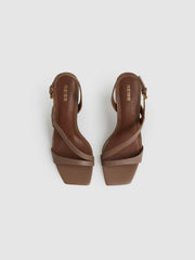 Leather Cross-Strap Heeled Sandals Neutral | Womens