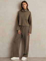 Petite Modal-Blend Interlock Wide-Leg Joggers Khaki Green | Womens