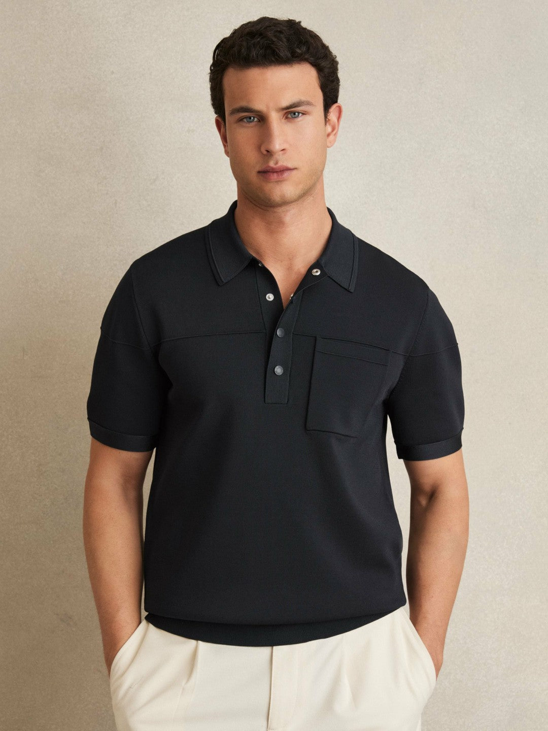 Press-Stud Seam-Detail Polo Shirt Navy | Mens