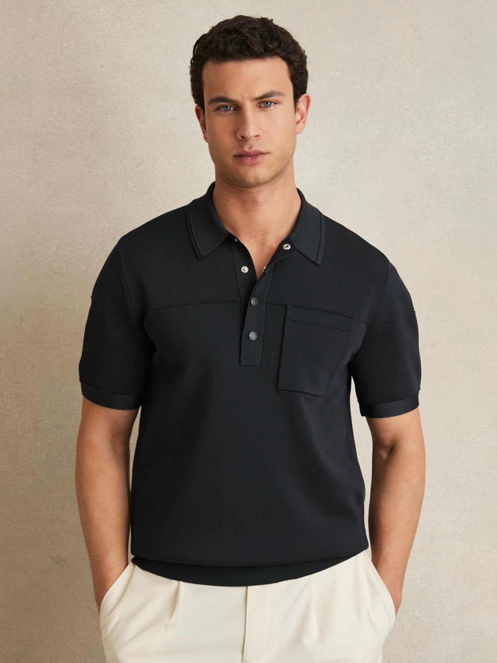 Press-Stud Seam-Detail Polo Shirt Navy | Mens