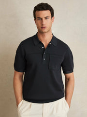 Press-Stud Seam-Detail Polo Shirt Navy | Mens