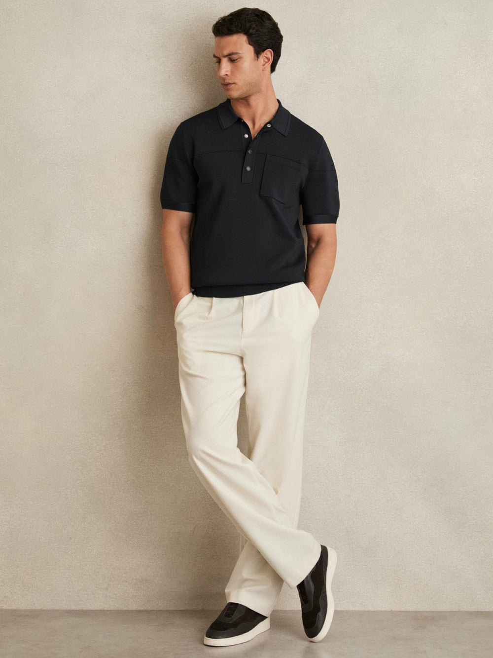 Press-Stud Seam-Detail Polo Shirt Navy | Mens