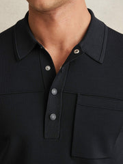 Press-Stud Seam-Detail Polo Shirt Navy | Mens