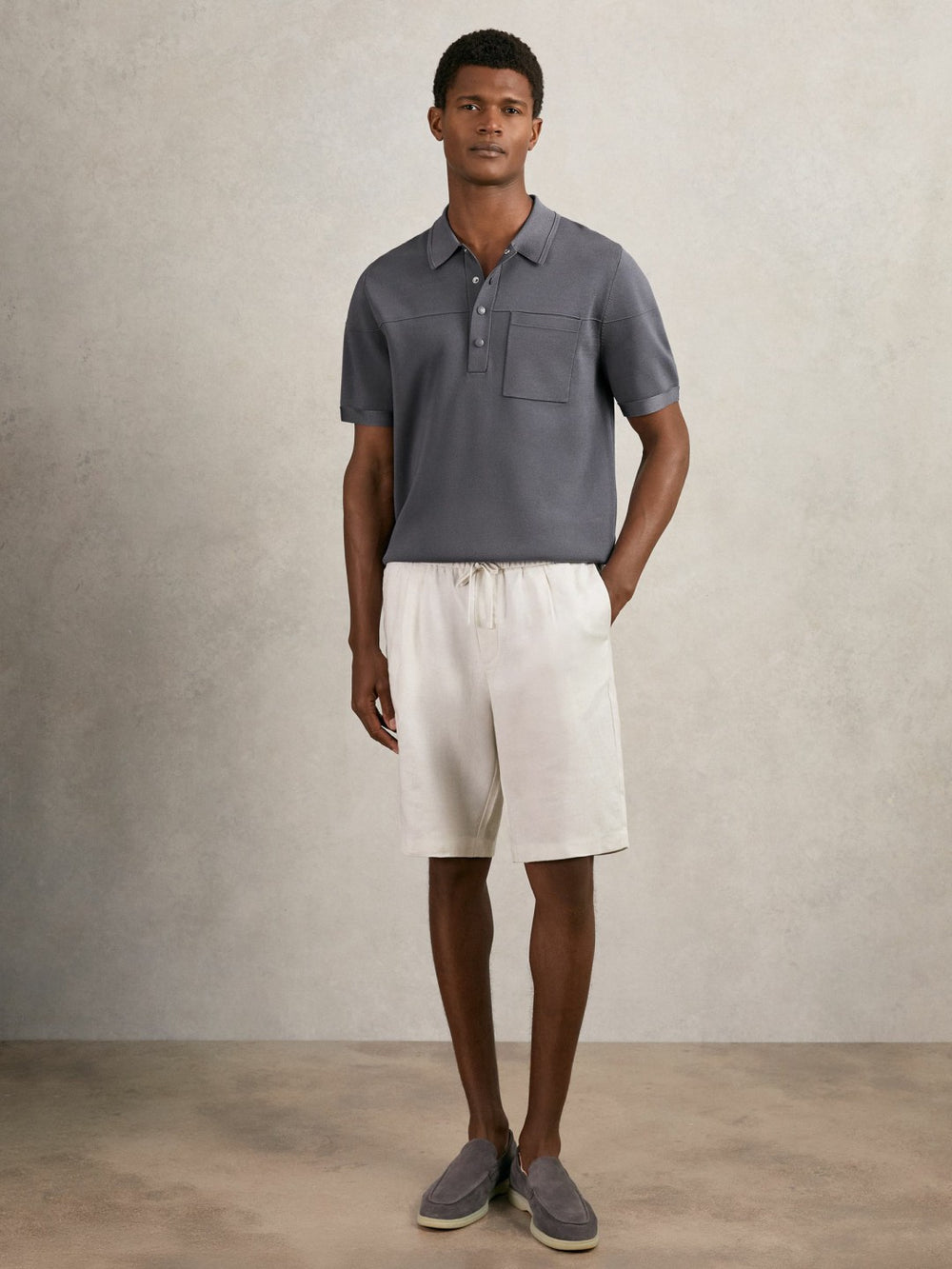 Press-Stud Seam-Detail Polo Shirt Airforce Blue | Mens