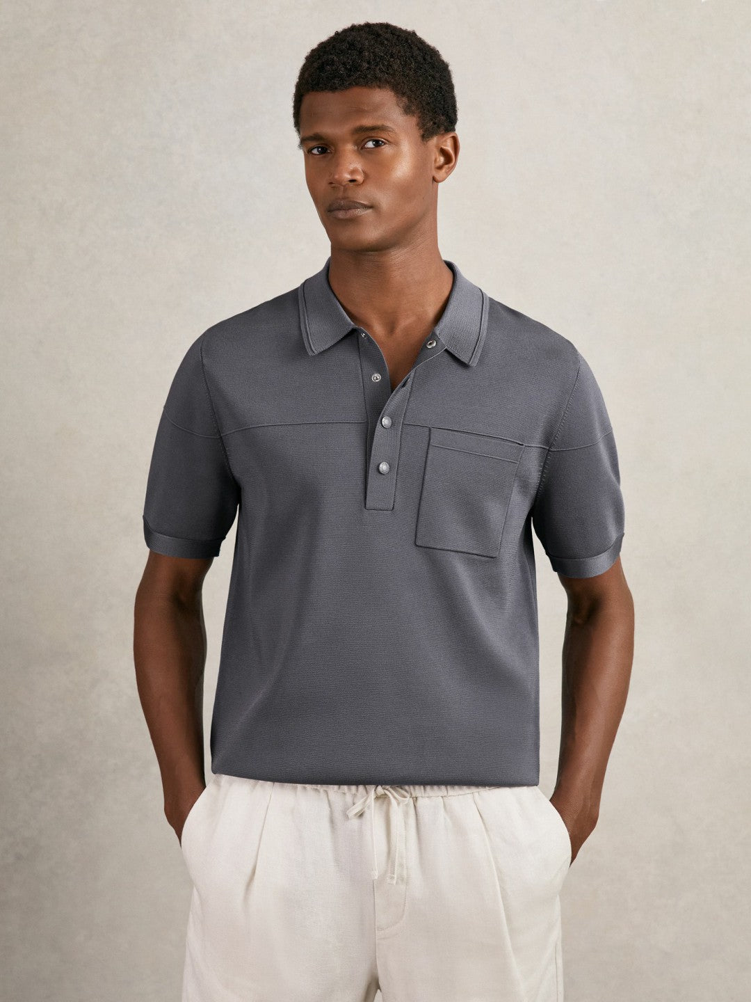Press-Stud Seam-Detail Polo Shirt Airforce Blue | Mens