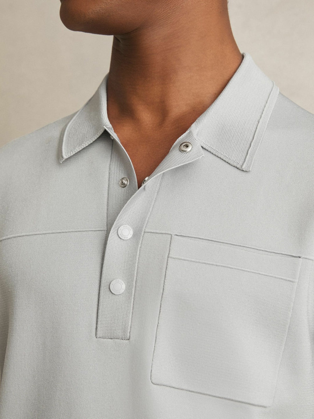 Press-Stud Seam-Detail Polo Shirt Ice Grey | Mens