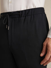 Slim Fit Jersey Drawstring Suit Trousers Navy | Mens