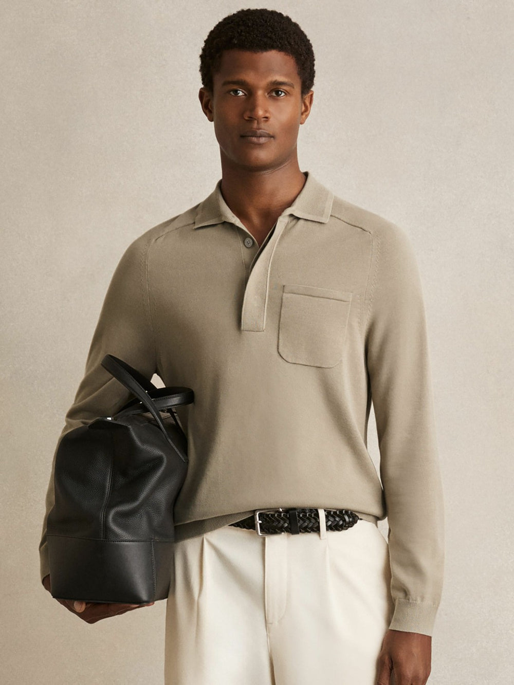 Cotton Concealed Placket Polo Shirt Light Sage Green | Mens