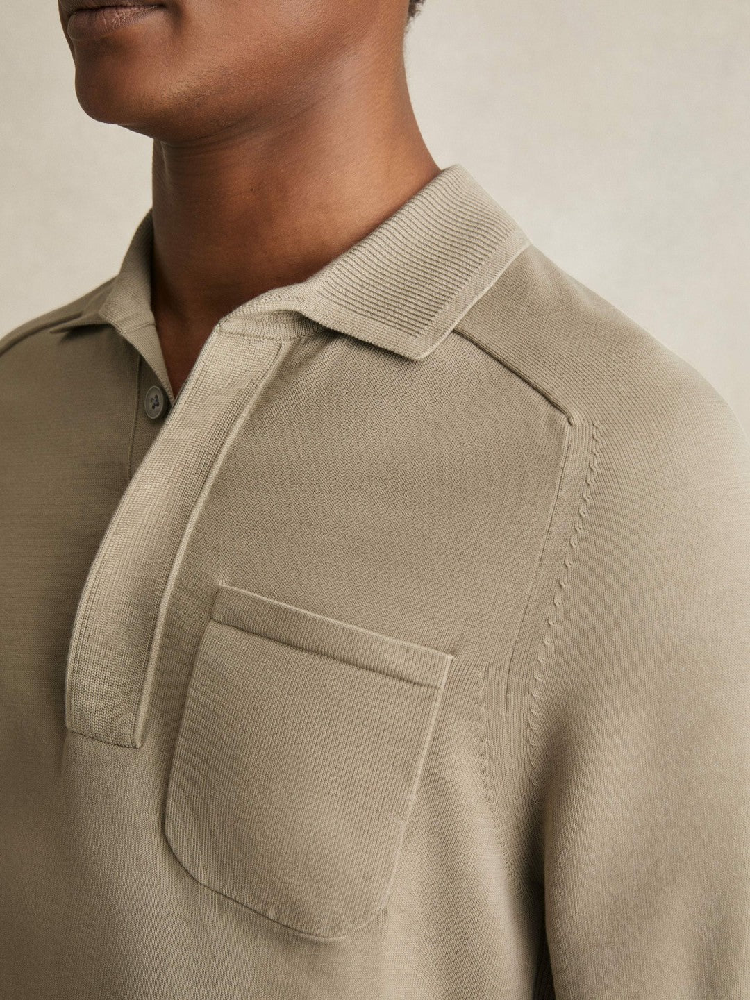 Cotton Concealed Placket Polo Shirt Light Sage Green | Mens