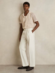 Wool-Blend Belted Pleated Trousers Regular-Fit White | Mens