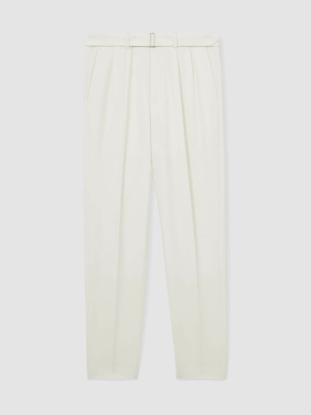 Wool-Blend Belted Pleated Trousers Regular-Fit White | Mens