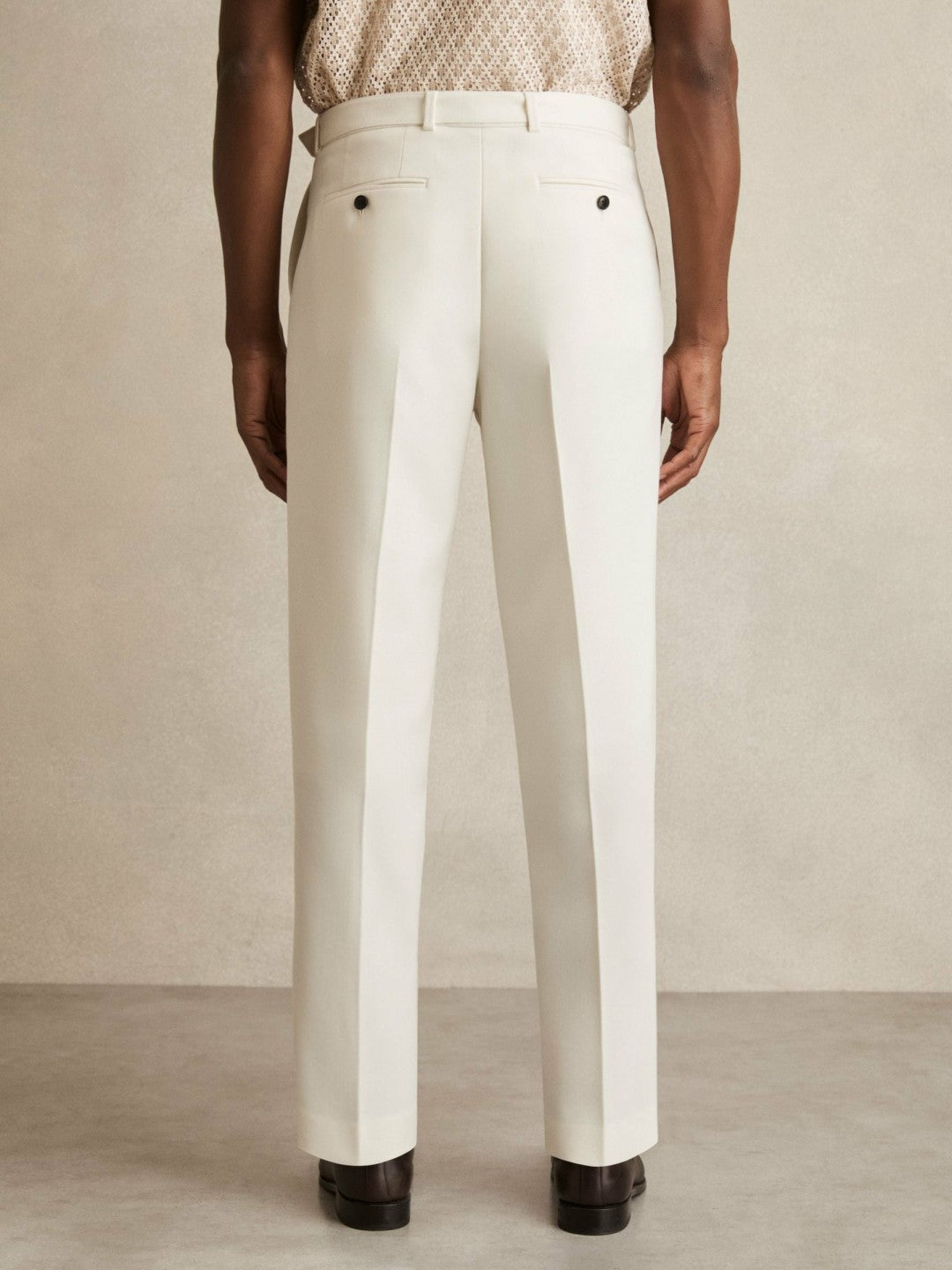 Wool-Blend Belted Pleated Trousers Regular-Fit White | Mens