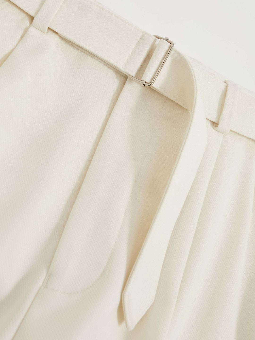 Wool-Blend Belted Pleated Trousers Regular-Fit White | Mens