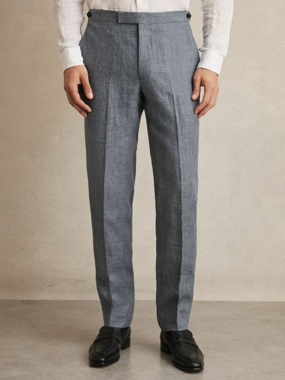Slim Fit Linen Check Suit Trousers Soft Blue | Mens