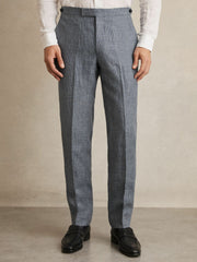 Slim Fit Linen Check Suit Trousers Soft Blue | Mens