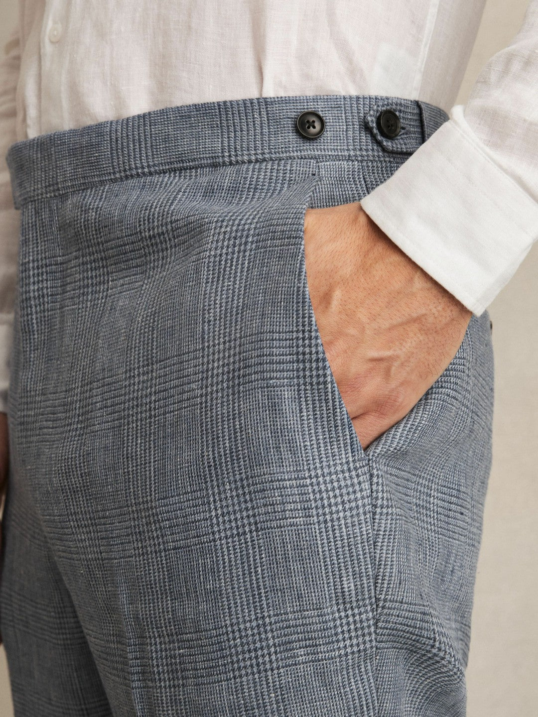 Slim Fit Linen Check Suit Trousers Soft Blue | Mens