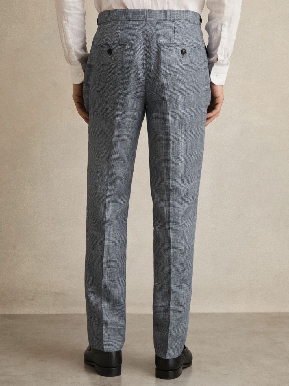 Slim Fit Linen Check Suit Trousers Soft Blue | Mens