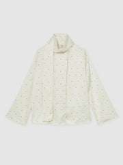 Satin Polka Dot Tie Neck Blouse Ivory | Womens