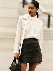 Satin Polka Dot Tie Neck Blouse Ivory | Womens