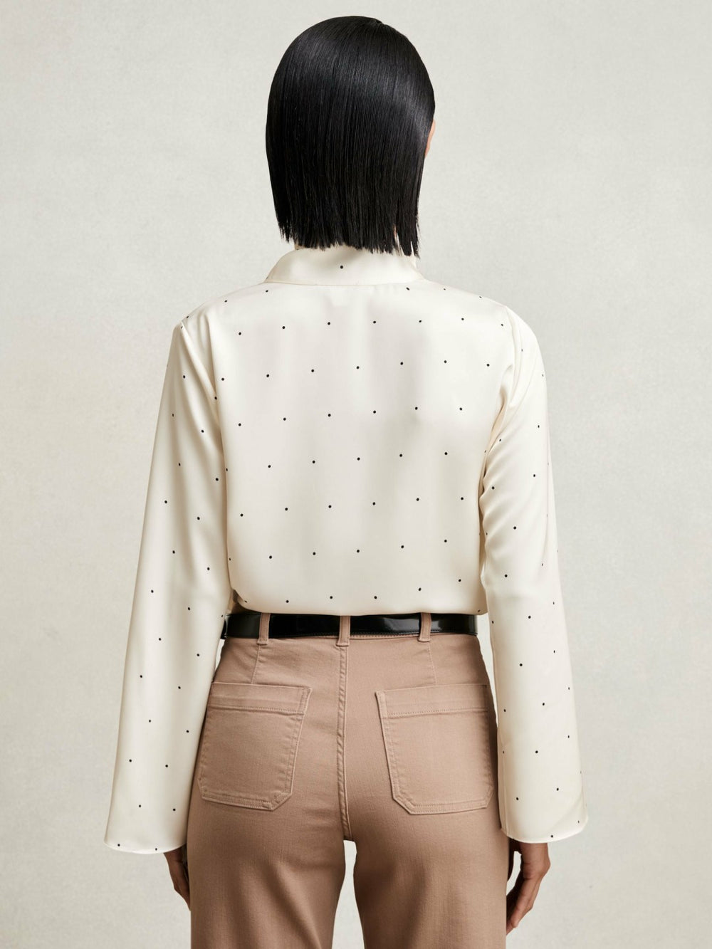 Satin Polka Dot Tie Neck Blouse Ivory | Womens