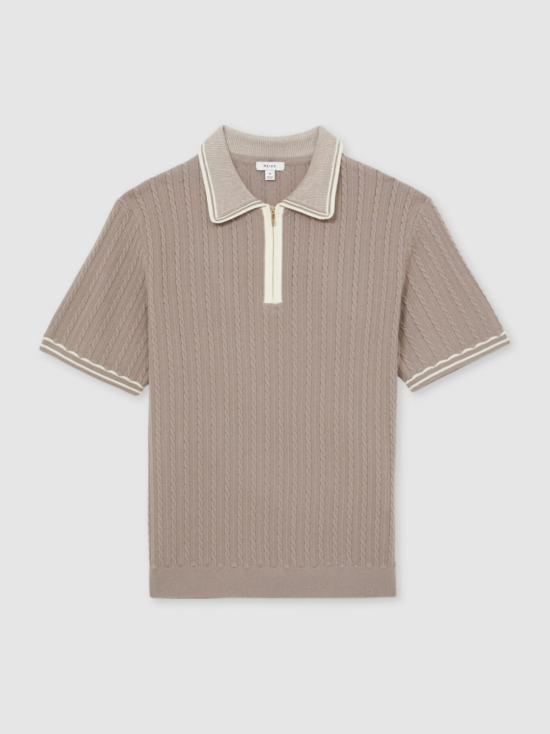 Micro-Cable Half-Zip Polo Shirt Light Taupe Brown | Mens