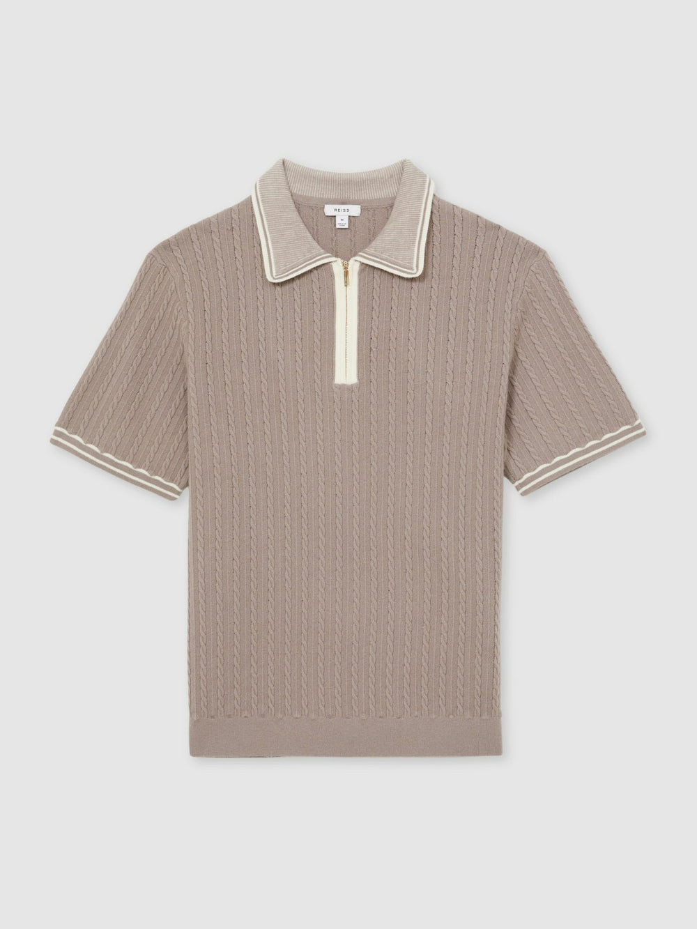 Micro-Cable Half-Zip Polo Shirt Light Taupe Brown | Mens