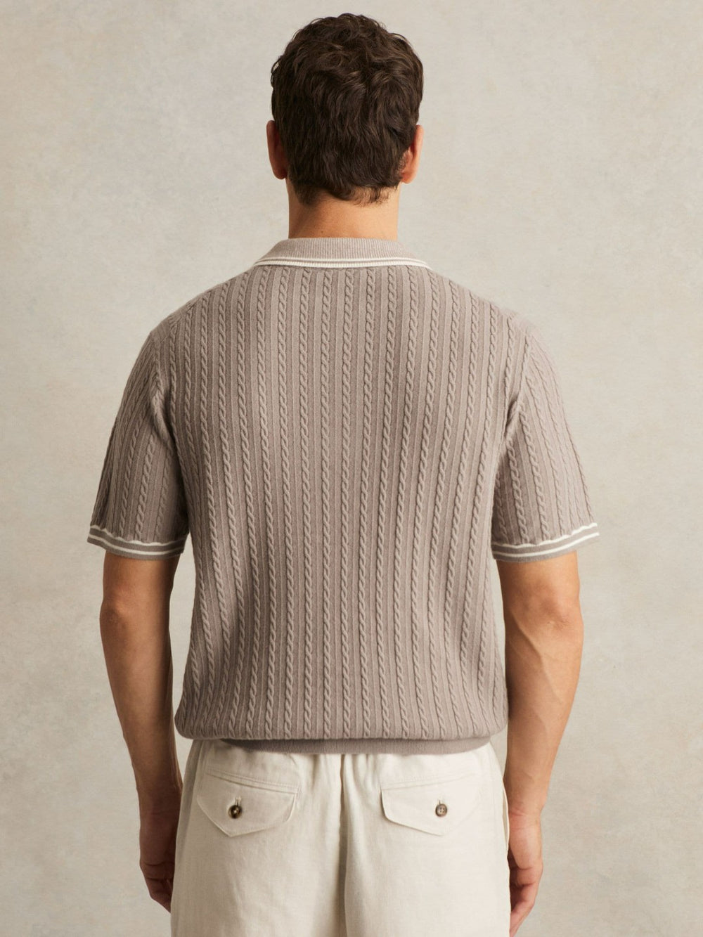 Micro-Cable Half-Zip Polo Shirt Light Taupe Brown | Mens