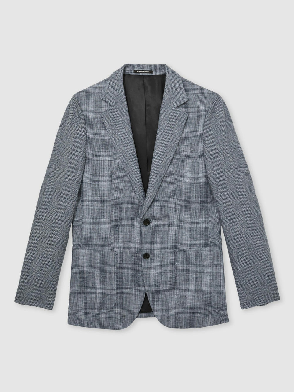Slim Fit Single Breasted Linen Check Suit Blazer Soft Blue | Mens