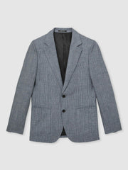 Slim Fit Single Breasted Linen Check Suit Blazer Soft Blue | Mens