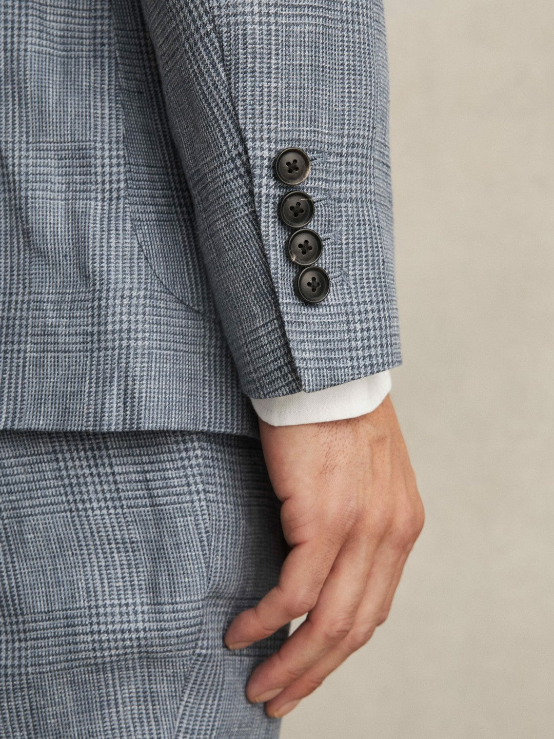 Slim Fit Single Breasted Linen Check Suit Blazer Soft Blue | Mens