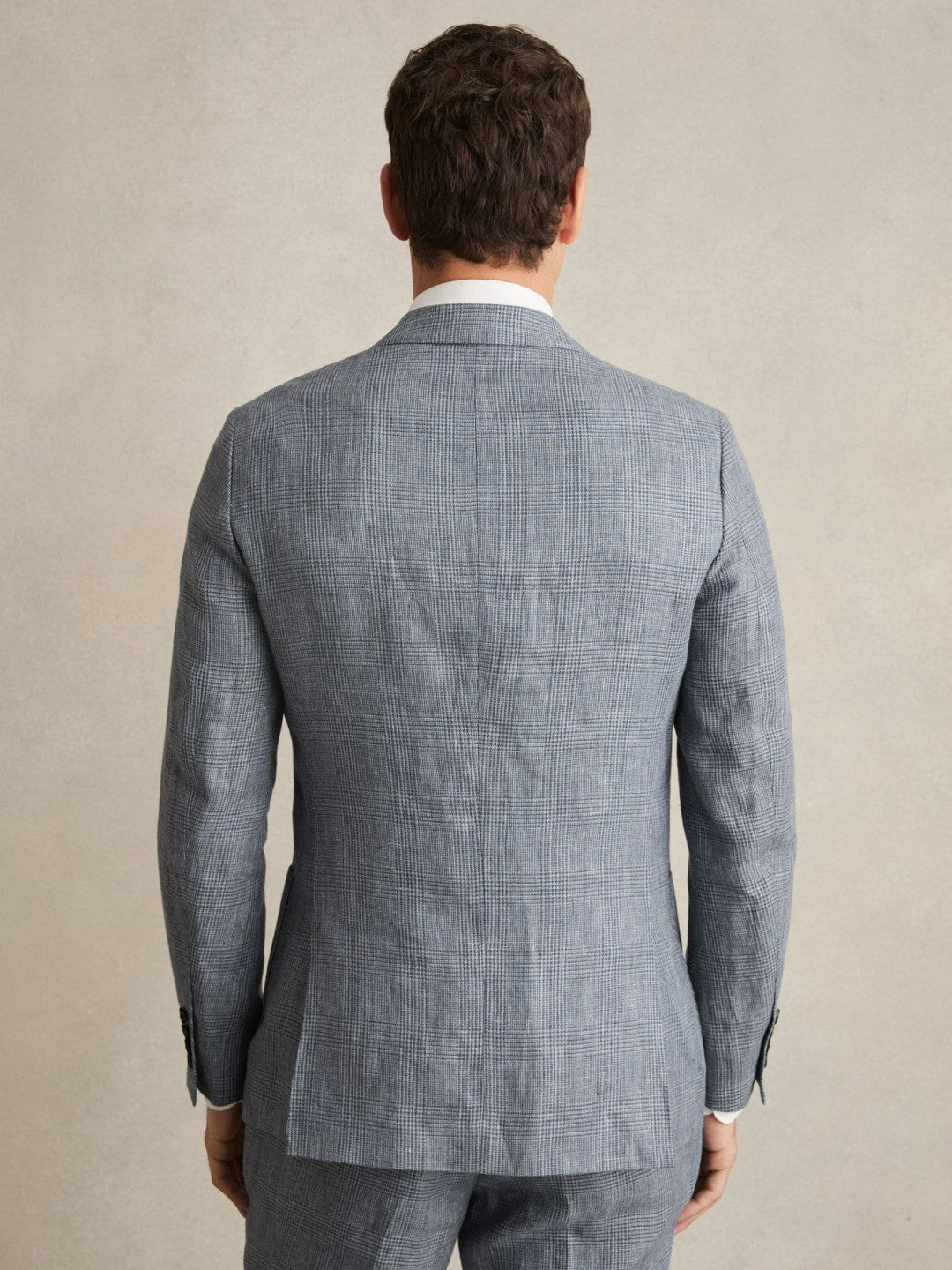 Slim Fit Single Breasted Linen Check Suit Blazer Soft Blue | Mens