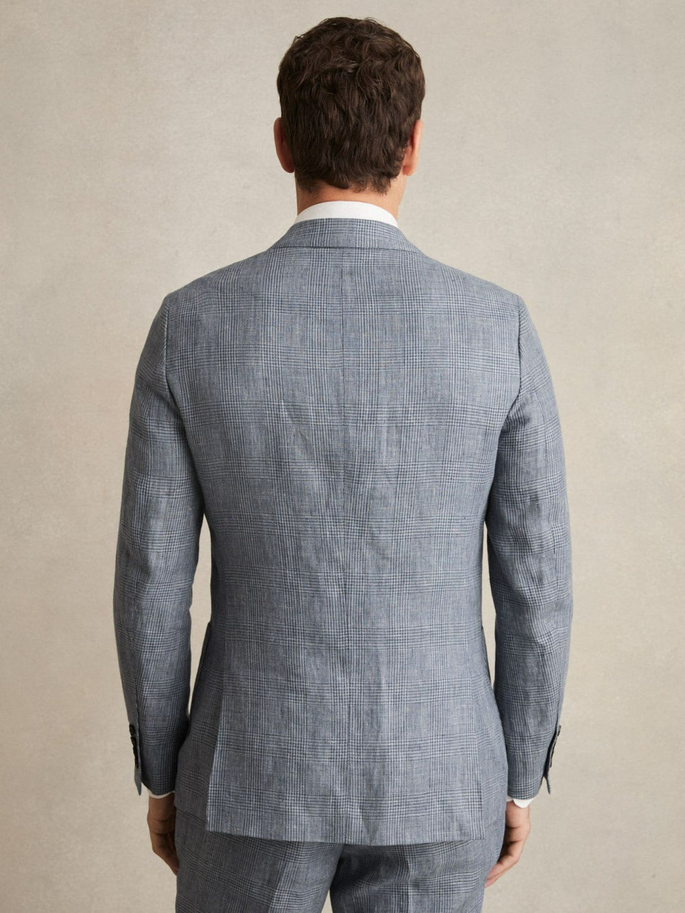 Slim Fit Single Breasted Linen Check Suit Blazer Soft Blue | Mens