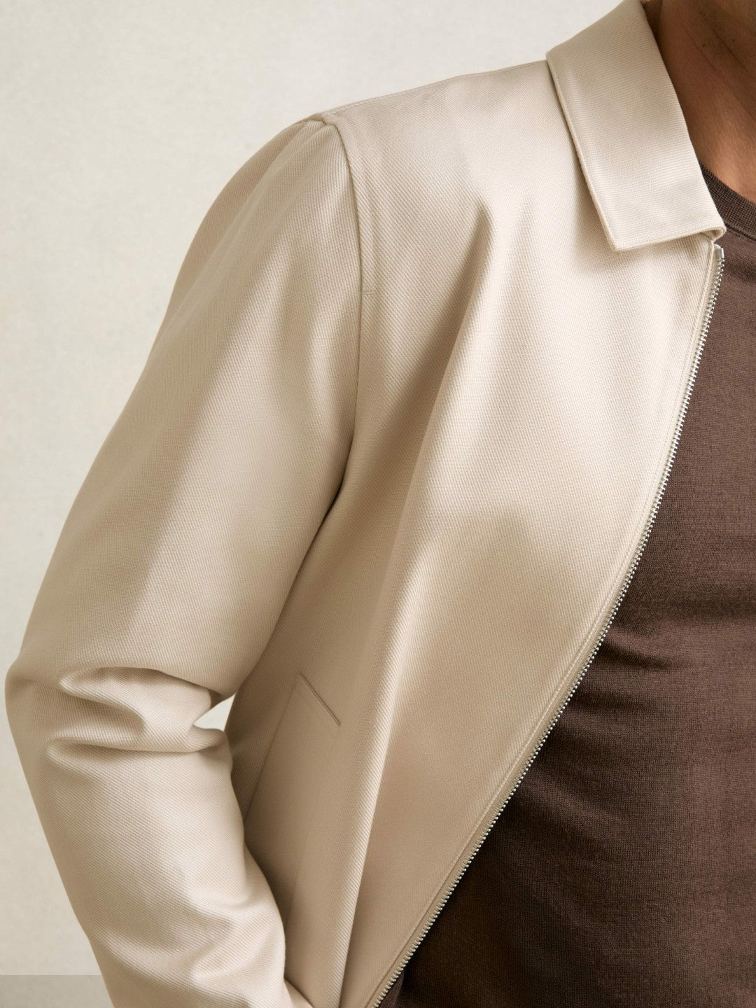 Lyocell-Cotton Zip-Through Twill Jacket Ecru | Mens