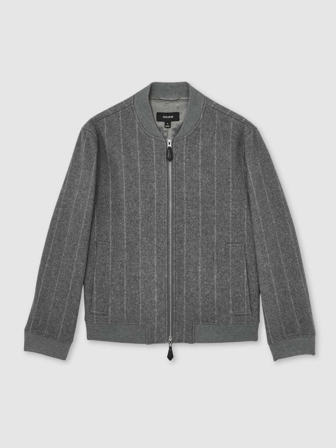 Wool-Blend Chalk-Stripe Bomber Jacket Grey | Mens