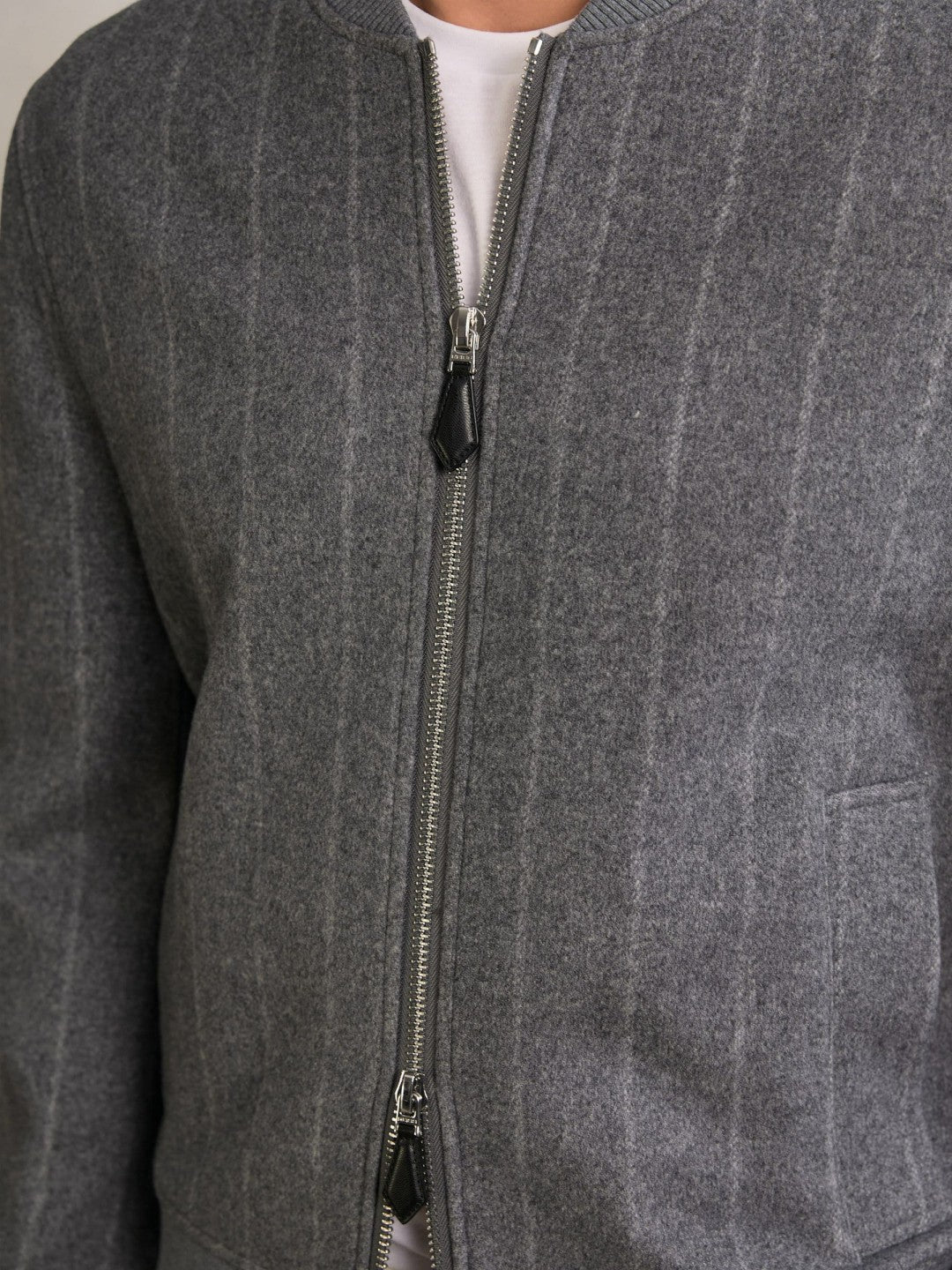 Wool-Blend Chalk-Stripe Bomber Jacket Grey | Mens