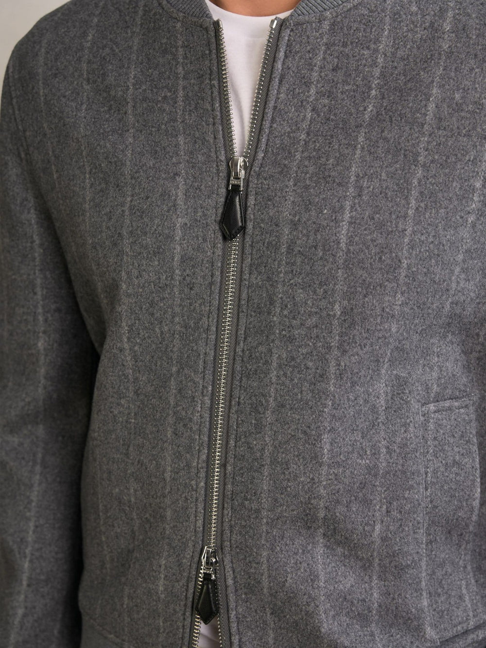 Wool-Blend Chalk-Stripe Bomber Jacket Grey | Mens
